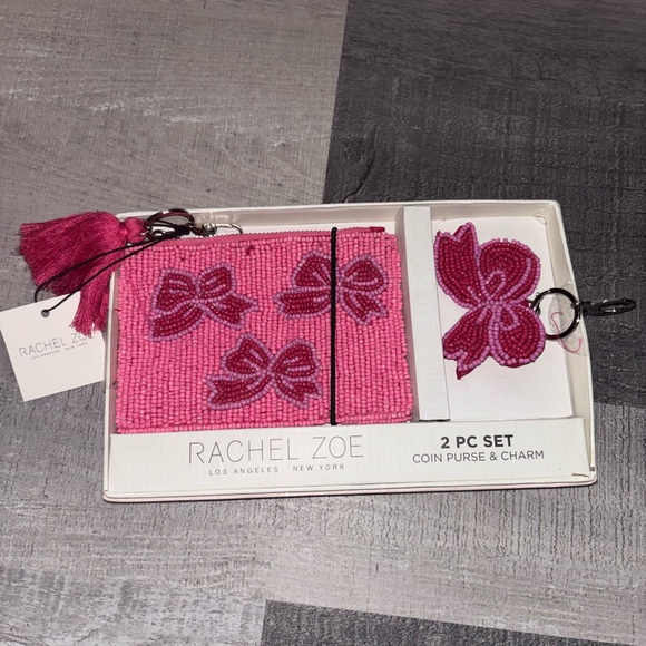 Rachel Zoe Accessories - 🎀VIRAL Rachel Zoe Pink Bow Beaded Coin Purse & Charm Set